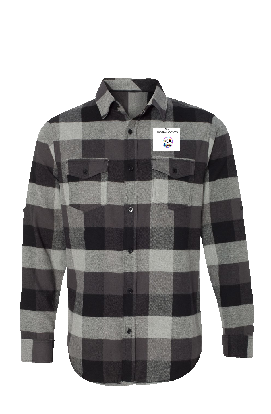 SFA'S Print logo on Long Sleeve Flannel Grey And B