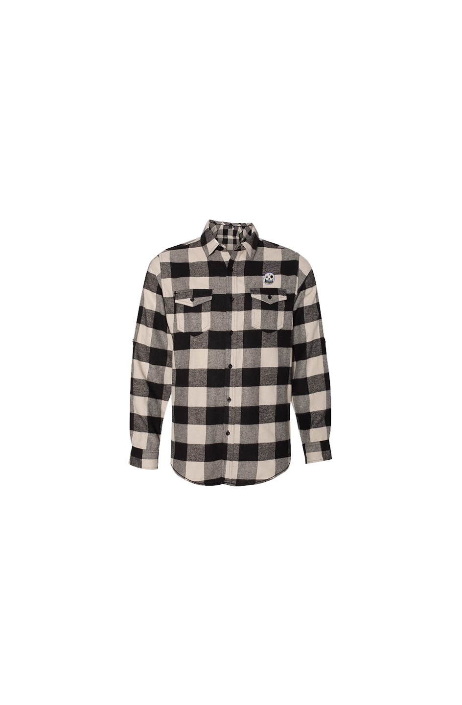 Sfa's Long-Sleeve-Flannel-Ecru-And-Black w/embroidered logo on chest