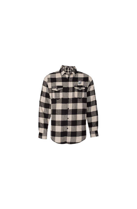 Sfa's Long-Sleeve-Flannel-Ecru-And-Black w/embroidered logo on chest